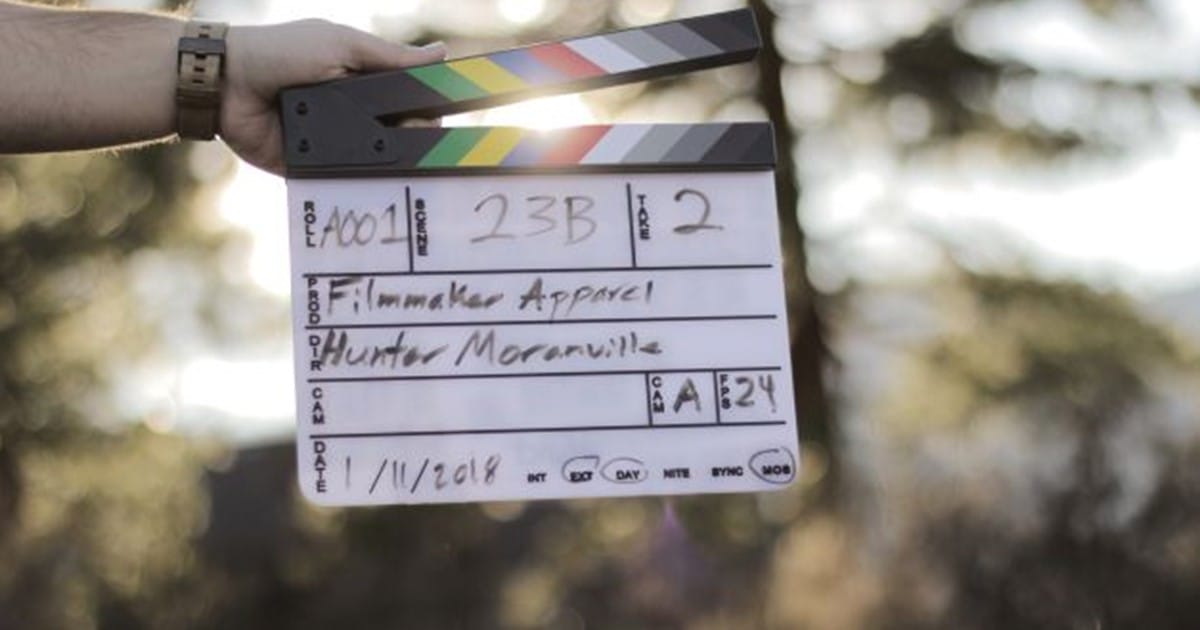 Close-up of clapperboard on film set